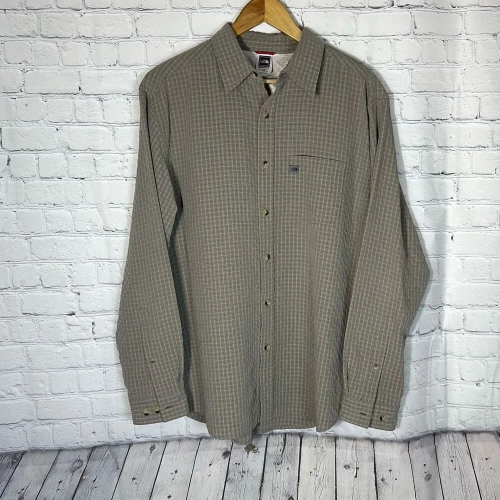 North Face Men’s Long Sleeve Button‎ Down Tan Black Plaid Shirt size medium